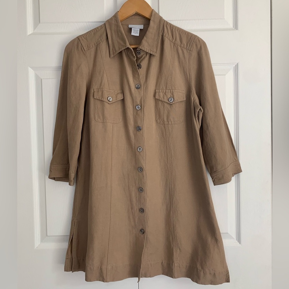 Soft Surroundings Tan Light Brown Linen Blend Tunic Dress Size M